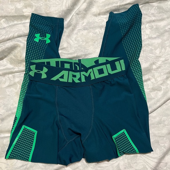 Men’s Under Armour Compression Green Running Leggings Active - Picture 2 of 5